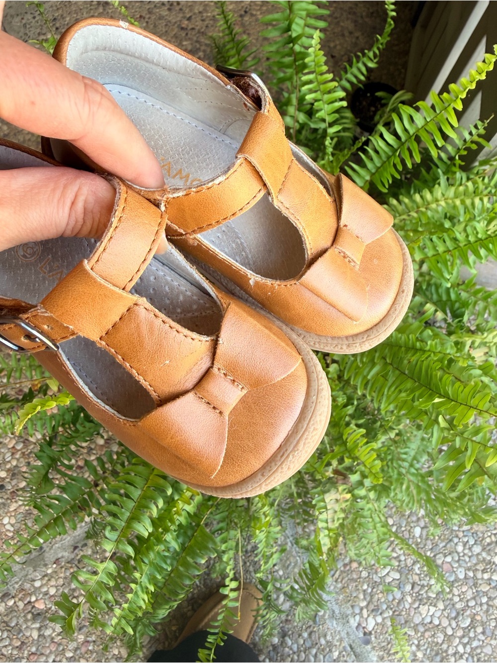 L'Amour Tan/Tobacco Kids T-Strap Mary Jane Sandals